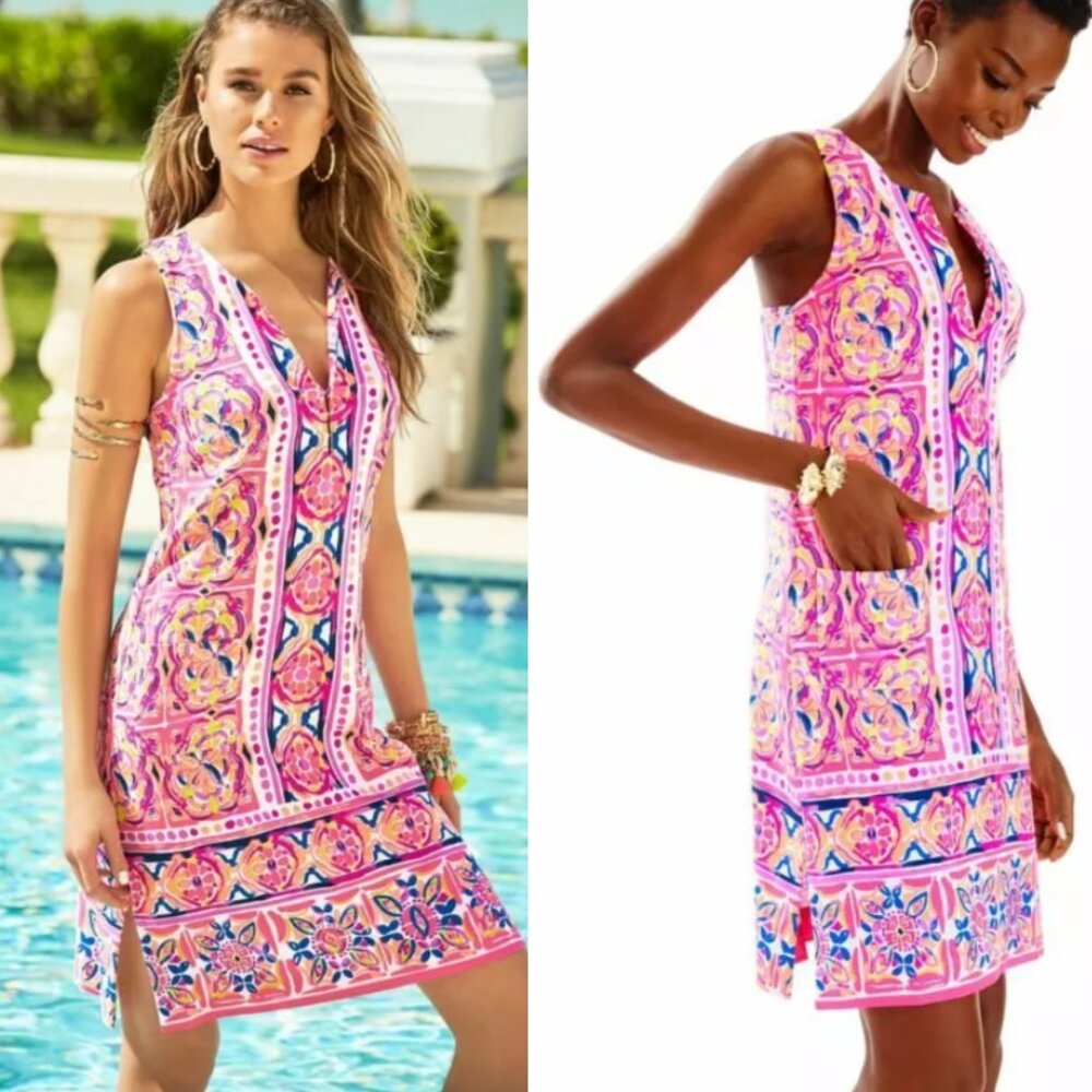 Lilly Pulitzer Carlotta Stretch Shift Dress in Pink Fusion NWT